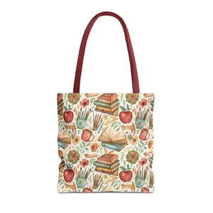 Bags - Bookish Watercolor Tote Bag - Floral Book Print - Dipaliz 16’’ × / Red
