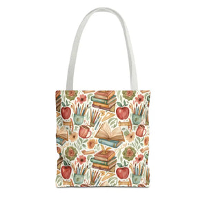 Bags - Bookish Watercolor Tote Bag - Floral Book Print - Dipaliz 13’’ × / White