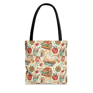 Bags - Bookish Watercolor Tote Bag - Floral Book Print - Dipaliz 13’’ × / Black