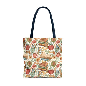 Bags - Bookish Watercolor Tote Bag - Floral Book Print - Dipaliz 18’’ × / Navy