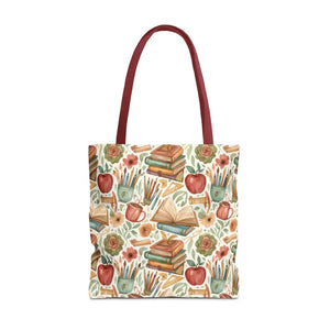 Bags - Bookish Watercolor Tote Bag - Floral Book Print - Dipaliz 18’’ × / Red