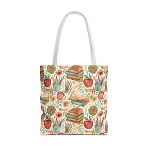 Bags - Bookish Watercolor Tote Bag - Floral Book Print - Dipaliz 18’’ × / White