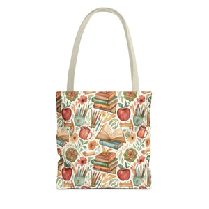 Bags - Bookish Watercolor Tote Bag - Floral Book Print - Dipaliz 13’’ × / Beige
