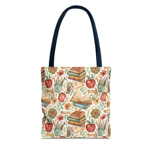 Bags - Bookish Watercolor Tote Bag - Floral Book Print - Dipaliz 13’’ × / Navy