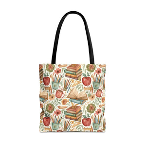 Bags - Bookish Watercolor Tote Bag - Floral Book Print - Dipaliz 18’’ × / Black