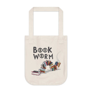 Organic Canvas Tote Bag - Bookworm Print Cotton - Dipaliz - Bags