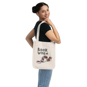 Organic Canvas Tote Bag - Bookworm Print Cotton - Dipaliz - Bags