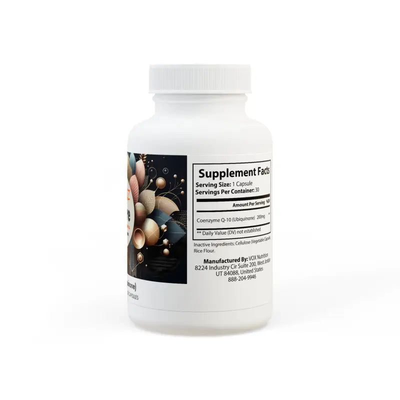 Boost your Health with Usa-made Coenzyme Q-10 Antioxidants - White Bottle + Cap / Unflavored / 30 Vegetable Capsules