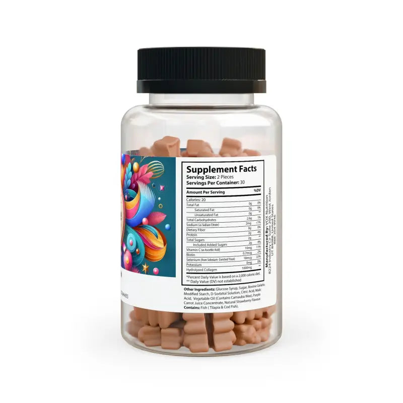 Unlock Youth with Collagen Peptides: Skin Hydration Magic Gummies - Clear Bottle + Black Cap / Orange / 60 Food