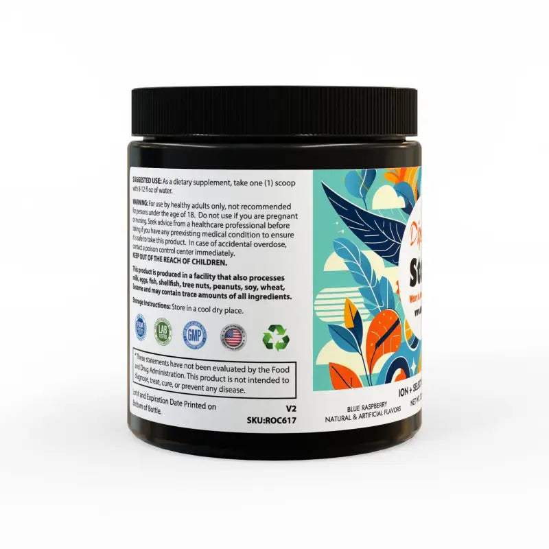 Boost your Workout with Ion + Electrolyte Water Powder - Black Jar + Lid / Blue Raspberry / Net Wt 7.94 Oz (225g) Food