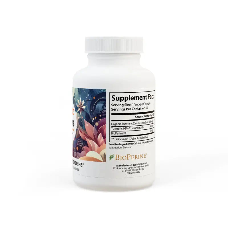 Boost Vitality with Curcuma Longa & Black Pepper Punch! - White Bottle + Cap / Unflavored / 60 Vegetable Capsules Food