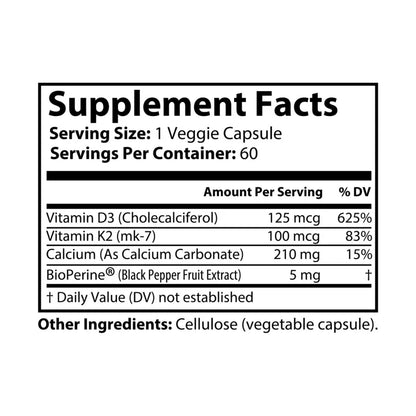 Boost Active Life with Vitamin K2 & D3 + Black Pepper Extract - White Bottle + Cap / Unflavored / 60 Vegetable Capsules