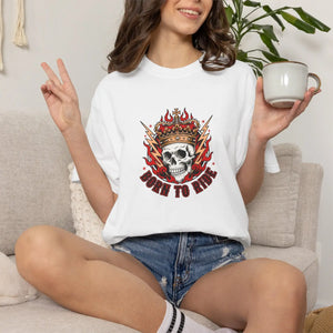 Born to Ride Skull T-shirt, Flaming Crown Motorcycle Tee - T-shirts