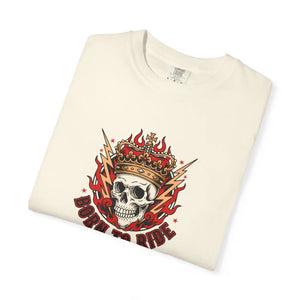 Born to Ride Skull T-shirt, Flaming Crown Motorcycle Tee - T-shirts
