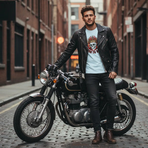 Born to Ride Skull T-shirt, Flaming Crown Motorcycle Tee - T-shirts