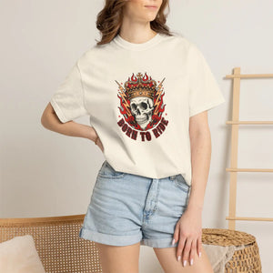 Born to Ride Skull T-shirt, Flaming Crown Motorcycle Tee - T-shirts