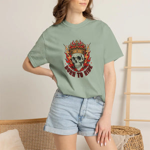 Born to Ride Skull T-shirt, Flaming Crown Motorcycle Tee - T-shirts