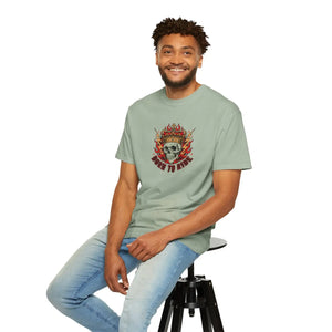 Born to Ride Skull T-shirt, Flaming Crown Motorcycle Tee - T-shirts