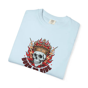 Born to Ride Skull T-shirt, Flaming Crown Motorcycle Tee - T-shirts