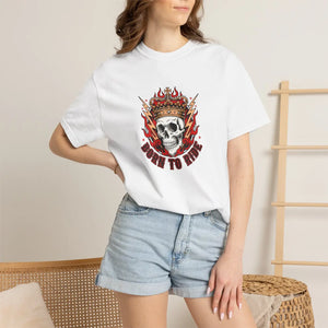Born to Ride Skull T-shirt, Flaming Crown Motorcycle Tee - T-shirts