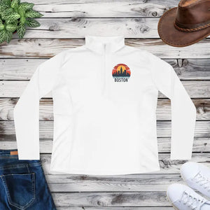 Boston Ladies Quarter Zip Pullover Breathable Fabric Cozy - Dipaliz - White / s - Sweatshirts