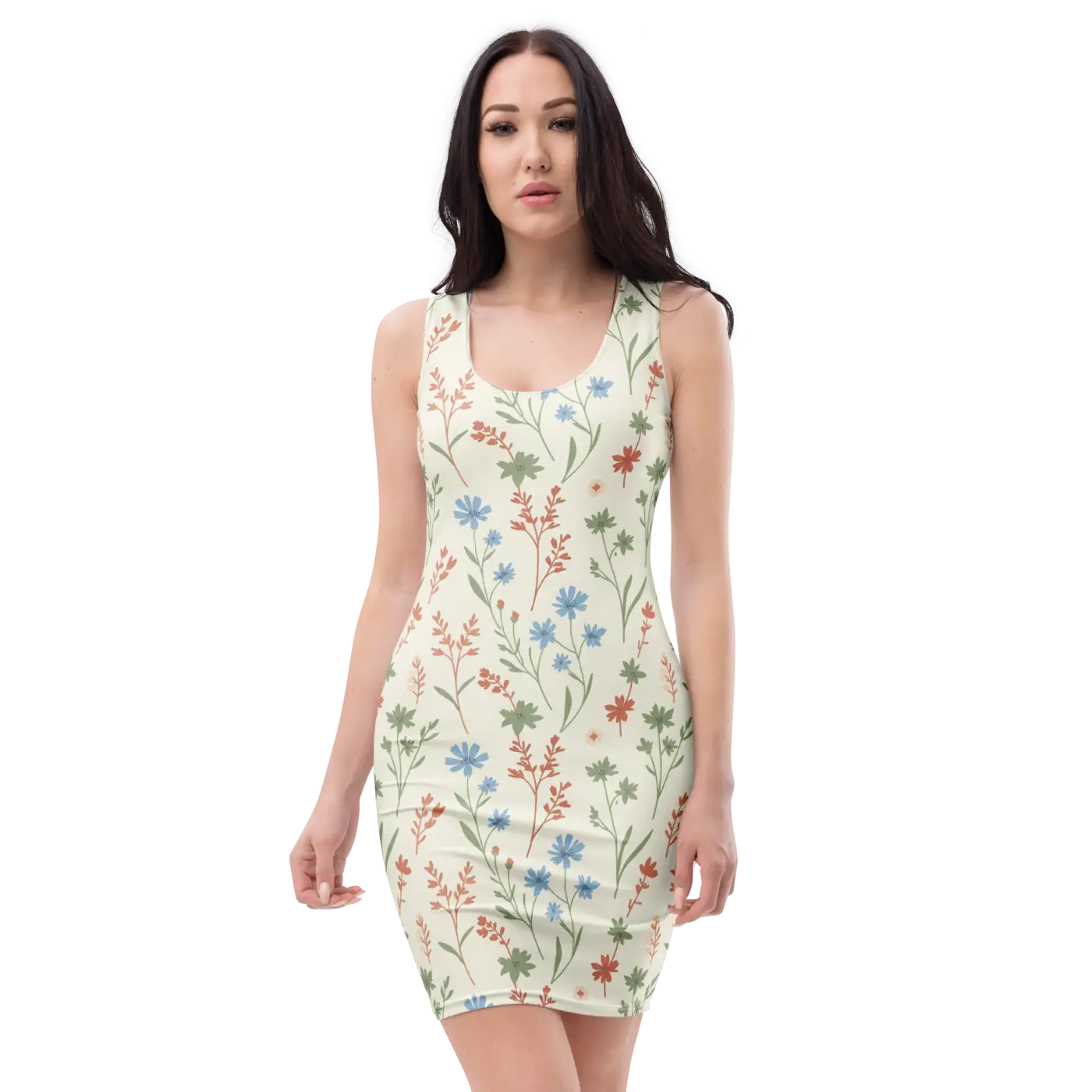 Red Floral Bodycon Midi Dress - Recycled