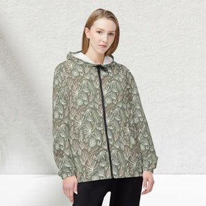 Outerwear - Botanical Camo Windbreaker - Green Leaf Print Jacket - Dipaliz Xs