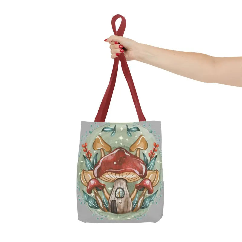 Botanical Cottage Core Mushrooms in Retro Colors 100% Polyester Black Cotton Handles Aop Tote Bag - Bags