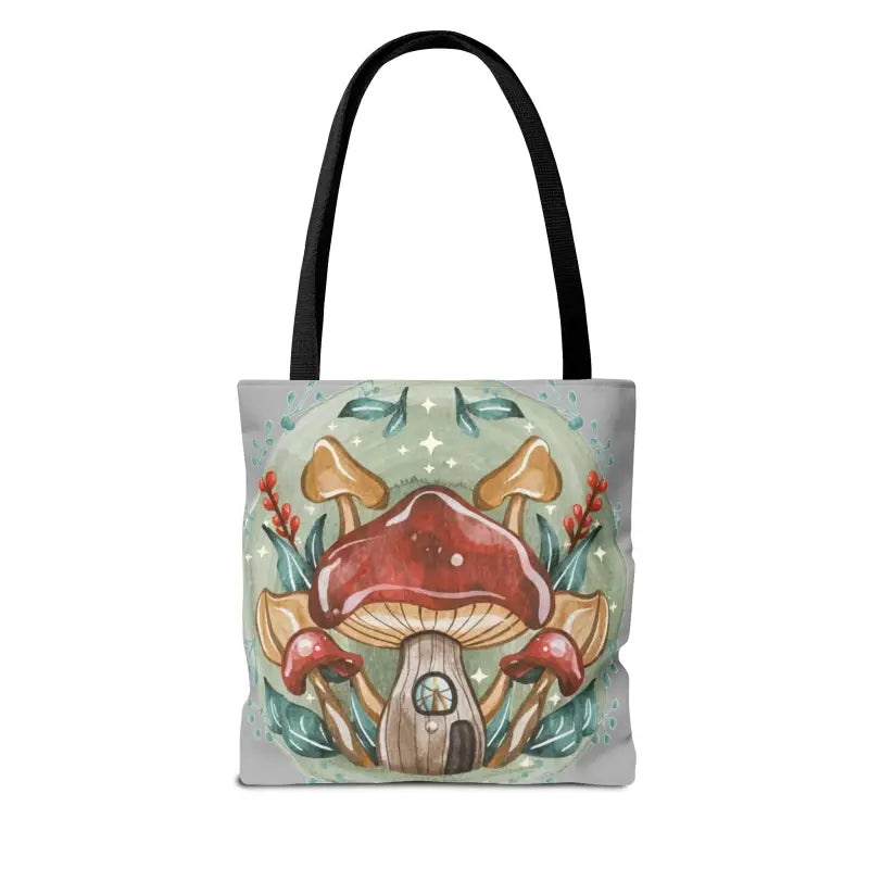 Botanical Cottage Core Mushrooms in Retro Colors 100% Polyester Black Cotton Handles Aop Tote Bag - Bags