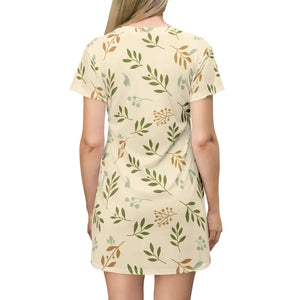 Dresses - Botanical Cream Floral Leaf T-shirt Dress - Dipaliz