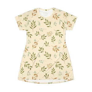 Dresses - Botanical Cream Floral Leaf T-shirt Dress - Dipaliz