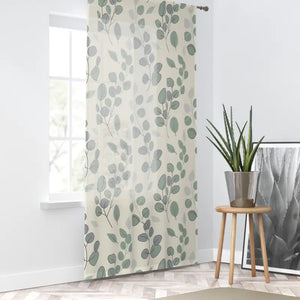 Botanical Eucalyptus Sheer Window Curtain Soft Green Leaf Pattern - Dipaliz - White / 50’’ × 84’’ - Curtains