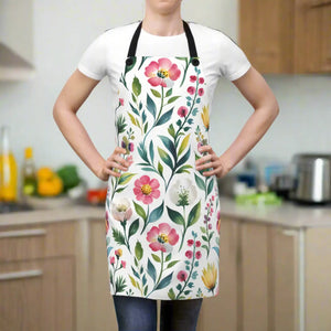 Botanical Floral Apron - Black Detachable Twill Straps - Dipaliz - Aprons