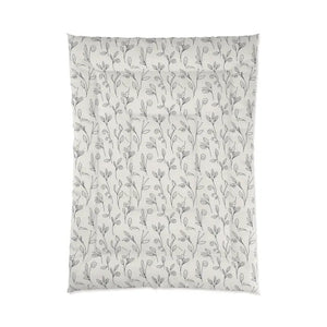 Gray Vine Comforter - Elegant Botanical Bedding - Dipaliz - 68’’ × 92’’ - Quilts & Comforters