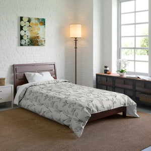 Gray Vine Comforter - Elegant Botanical Bedding - Dipaliz - Quilts & Comforters