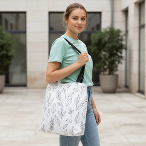 Botanical Leaf Line Pattern Tote Bag - Adjustable Strap - Dipaliz - Bags