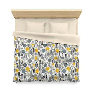 Bright Botanical Microfiber Duvet Cover Floral Yellow Grey - Dipaliz - Covers