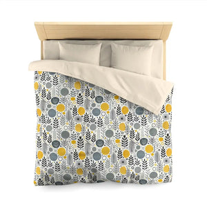 Bright Botanical Microfiber Duvet Cover Floral Yellow Grey - Dipaliz - Covers