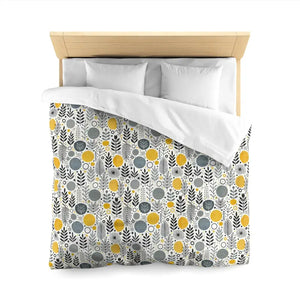 Bright Botanical Microfiber Duvet Cover Floral Yellow Grey - Dipaliz - Covers