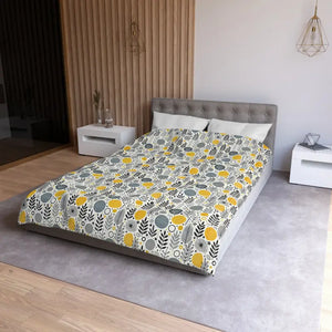 Bright Botanical Microfiber Duvet Cover Floral Yellow Grey - Dipaliz - Covers