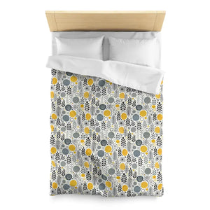 Bright Botanical Microfiber Duvet Cover Floral Yellow Grey - Dipaliz - Covers