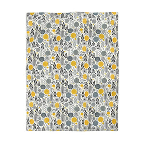 Bright Botanical Microfiber Duvet Cover Floral Yellow Grey - Dipaliz - Twin / White - Covers