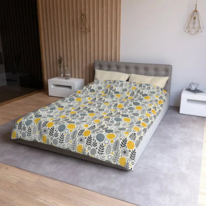 Bright Botanical Microfiber Duvet Cover Floral Yellow Grey - Dipaliz - Covers