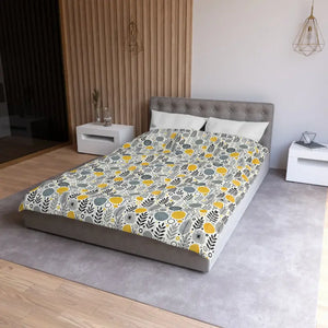 Bright Botanical Microfiber Duvet Cover Floral Yellow Grey - Dipaliz - Covers