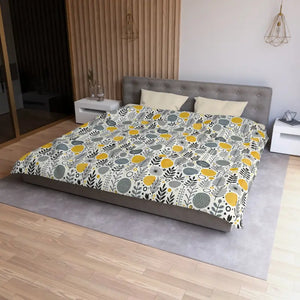 Bright Botanical Microfiber Duvet Cover Floral Yellow Grey - Dipaliz - Covers
