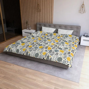Bright Botanical Microfiber Duvet Cover Floral Yellow Grey - Dipaliz - Covers