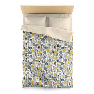 Bright Botanical Microfiber Duvet Cover Floral Yellow Grey - Dipaliz - Covers