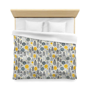 Bright Botanical Microfiber Duvet Cover Floral Yellow Grey - Dipaliz - Covers