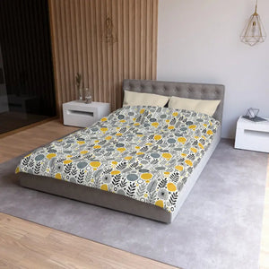Bright Botanical Microfiber Duvet Cover Floral Yellow Grey - Dipaliz - Covers