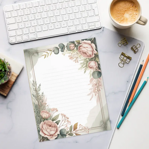 Floral Border Stationery - Rose Eucalyptus Lined Paper - Dipaliz - Notepads